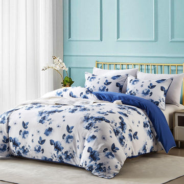 Queen Duvet Cover Set, Modern Industrial Luxury Bedding with Zipper Closure & Corner Ties, Soft Breathable Navy Teal