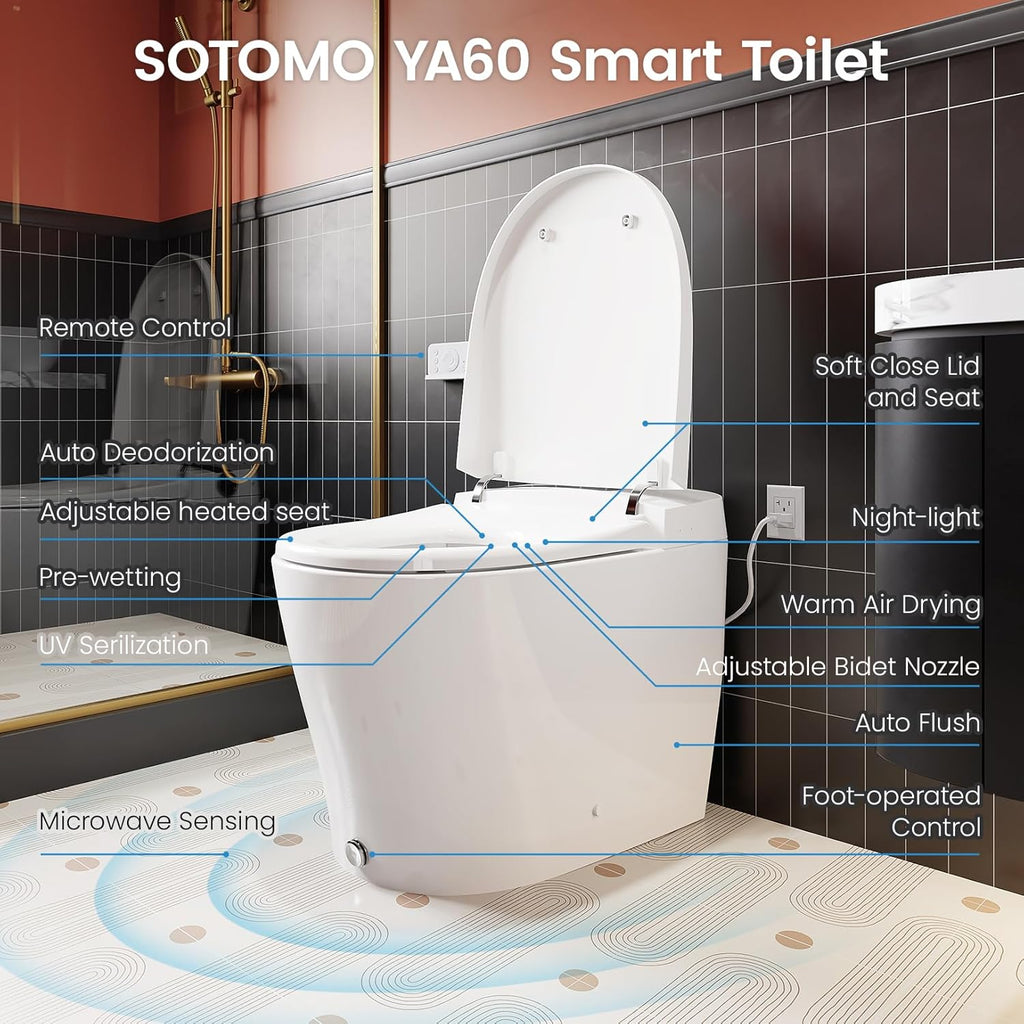 Smart One-Piece Toilet with Built-In Bidet, Auto Flush, Foot Sensor Flush, Heated Seat, Warm Water, Air Dryer, Night Light, Blackout Flush