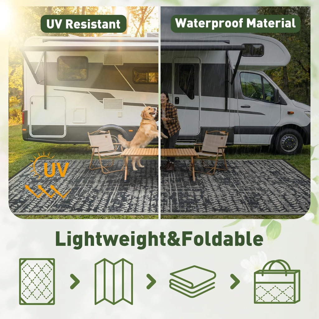 Outdoor Rug 9x12 Waterproof-Patio Rug Mat Outdoor RV Camping Picnic Beach Mat Plastic Straw Rugs Out