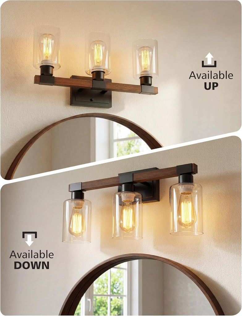 Farmhouse Bathroom Vanity Light Fixtures,3 Light,UL Certificated | 3 Light Bathroom Vanity Lights Over Mirror, Rustic