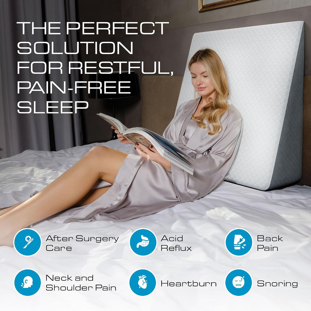 Kolbs Extra Wide Bed Wedge Pillow | Super Large, Memory Foam Top and Jacquard Cover | for Sleeping Acid Reflux GERD