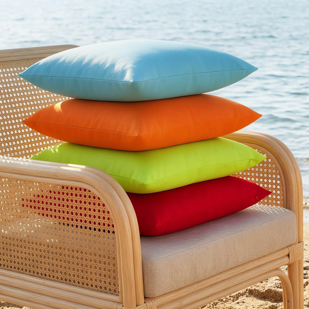 Waterproof Outdoor Throw Pillow Cover, 2 Pack Solid PU Coating Throw Pillow Case UV Protection Garden Cushion Cover