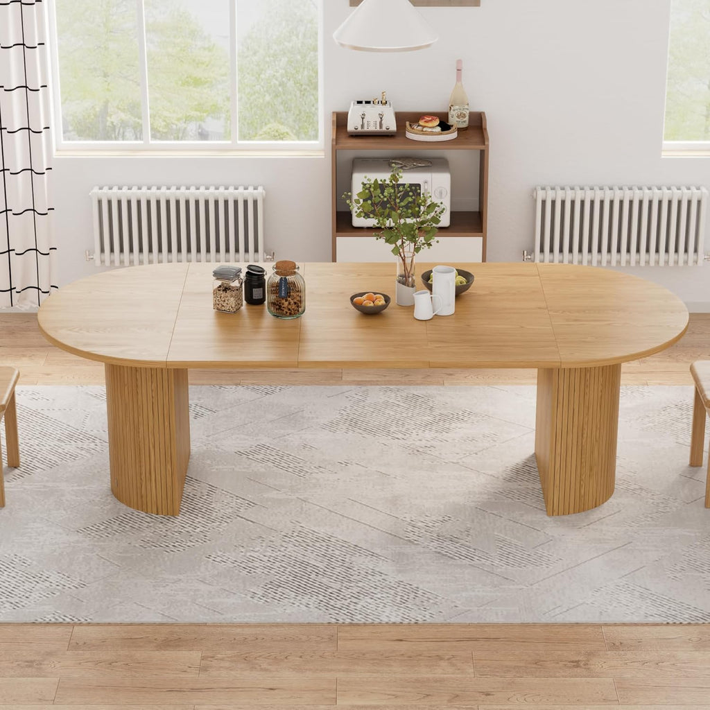 43-95 inch Long Round Extendable Dining Table for 4-10, Space Saving Oval Large Dinner Kitchen Table with 3 Leaf, 2