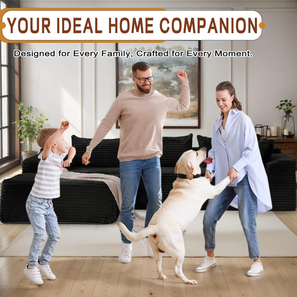 110" L-Shaped Modular Sectional Sofa with Chaise, Boneless Comfy Corduroy Fluffy Couch with Deep Seat and Side Pockets