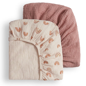Muslin Crib Sheets, 2 Pack, Dusty Pink & Rainbow