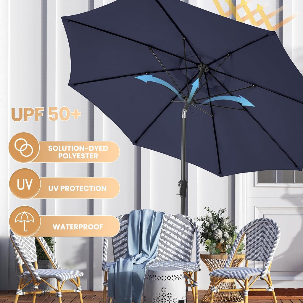 9FT Large Outdoor Patio Umbrella Market Table Umbrella-UV Resistant, Easy Push Button Tilt and Crank - Navy