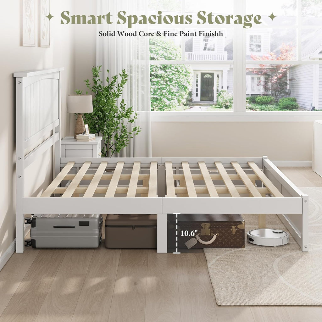 Solid Wood Full Storage Bed Frame with Headboard, Platform Bedframe with 2 Storage Drawers, Beadboard Design & Wooden