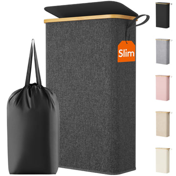 65L Slim Laundry Hamper with Lid and Removable Bag, Dark Gray