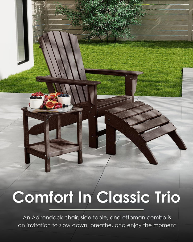 Oversized Adirondack Chairs Set of 4, HDPE, Dark Brown | Wood Grain | 21.6" Extra-Wide Seat | 400 lb Capacity |