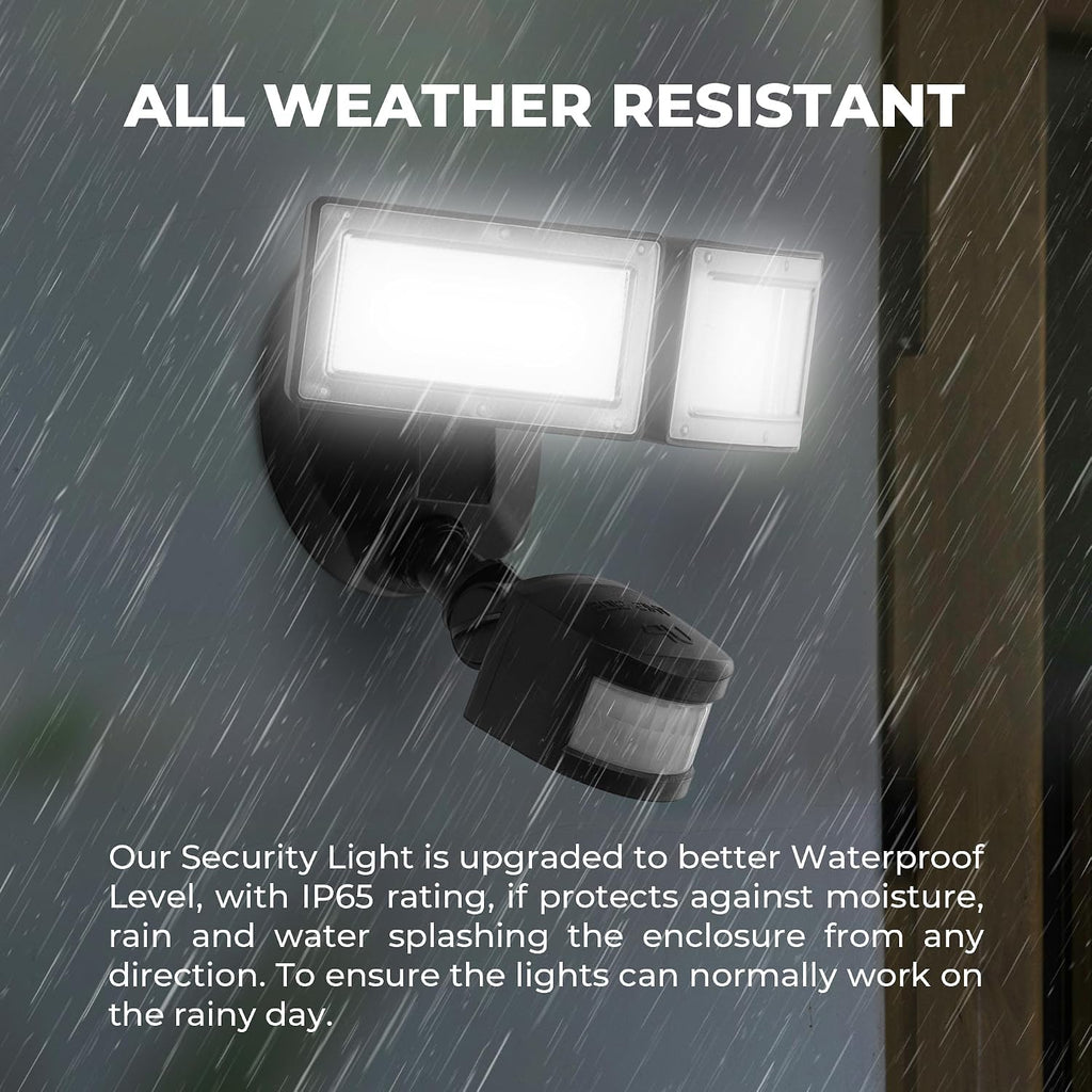LED Motion Sensor Outdoor Lights, 38W 4000LM 5000K Daylight, IP65 Waterproof Flood Light, 2 Head Dusk to Dawn Motion