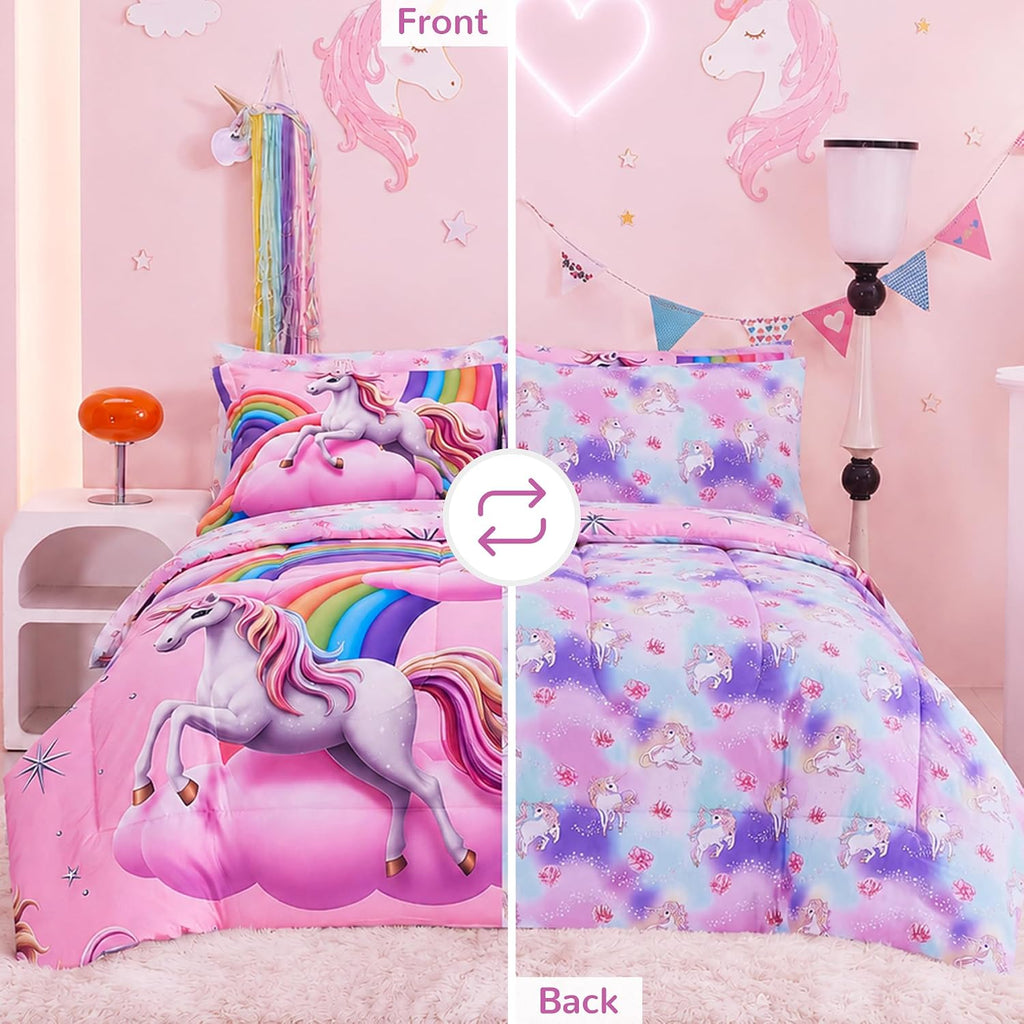 Kids Bedding Sets for Girls, Soft Comforter Set with Sheets, 7 Pieces Microfiber Bed in a Bag, White