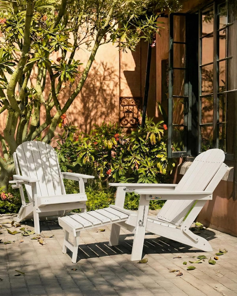 Adirondack Chairs with Footrest, HDPE Adirondack Chair, White | Folding Adirondack Chair, Adjustable Backrest