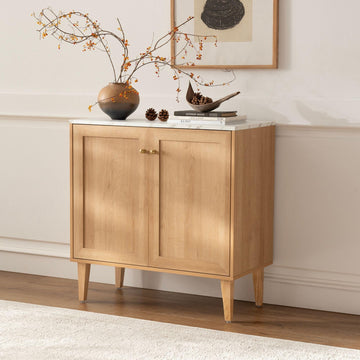 Storage Cabinet Sideboard Buffet Cabinet, Modern Accent Cabinets with Faux Marble Top & Adjustable Shelves, Wooden