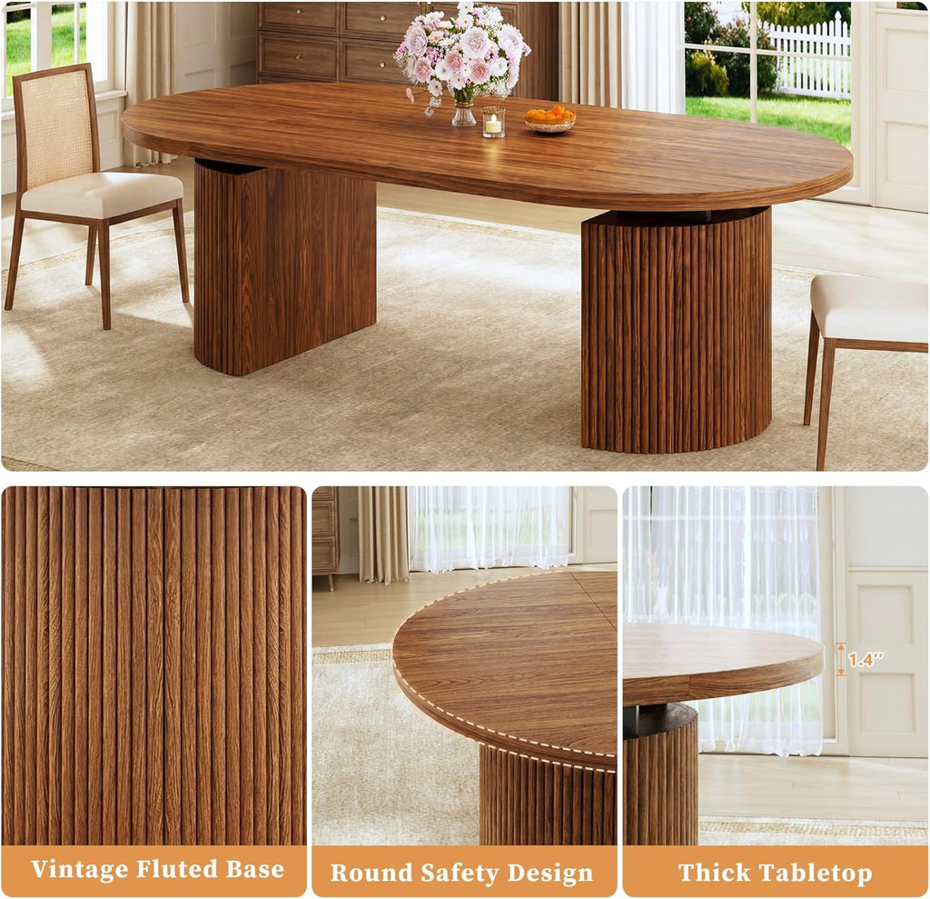 Extendable Round Dining Table for 4-8, 39in-77in Long Large Kitchen Table with Fluted Base, Space Saving Modern
