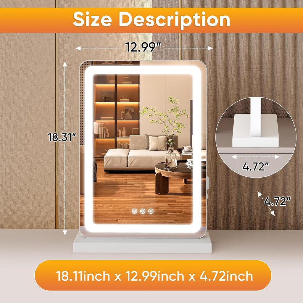 18"x13" LED Vanity Mirror with Lights, Dimmable 3 Color Modes Makeup Mirror with Memory Function, USB
