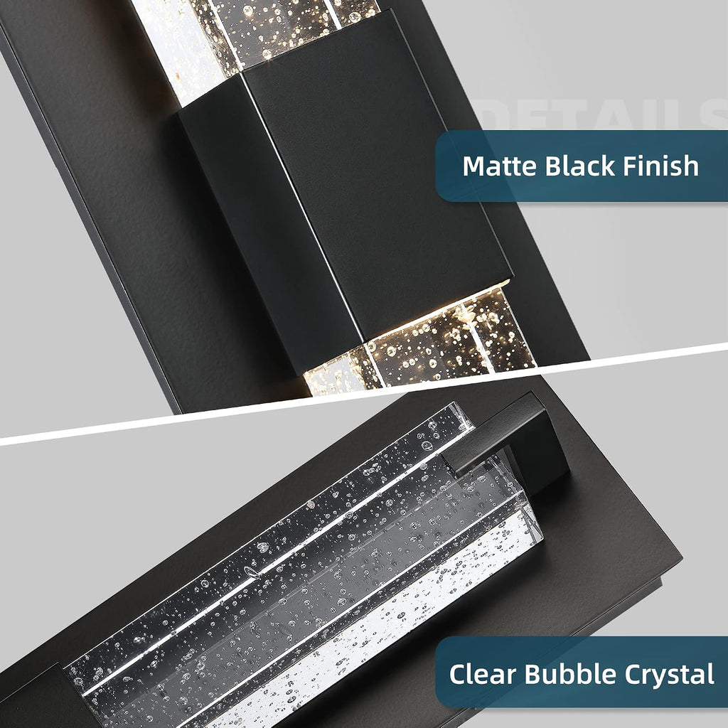 LED Wall Sconce Light: 19 Inch Black Modern Sconces Wall Lighting 3000K Dimmable Crystal Wall Lamps Indoor Bathroom