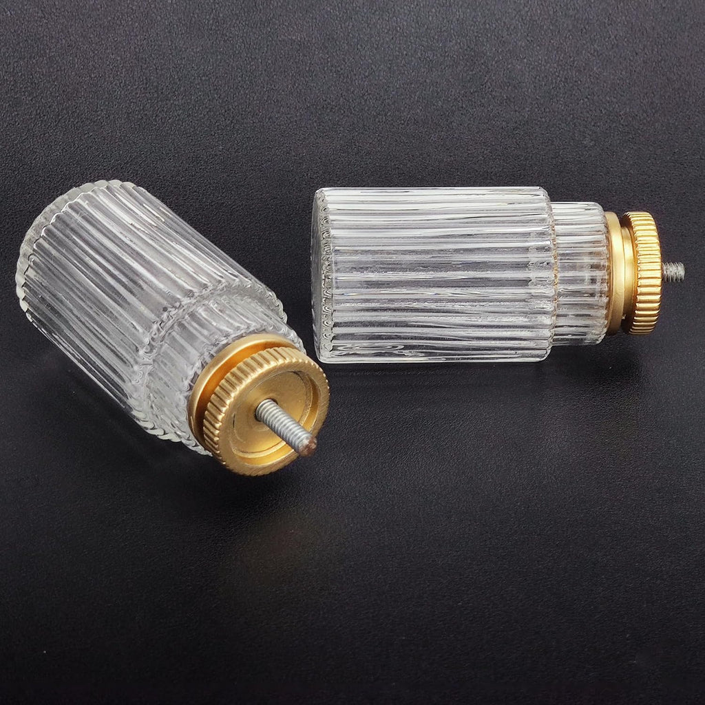 Decorative Curtain Rod Finials, Ribbed Glass Finials with Gold Base, Set of 2, Compatible with 1 inch or 1-1/8 inch