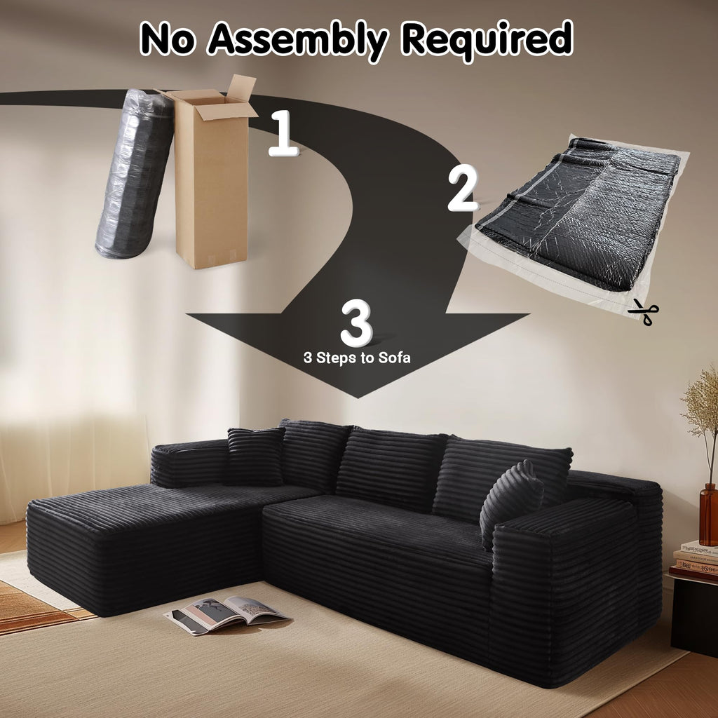 104" Cloud Boneless Couch with L-Shape Chaise, Modern Sectional Modular Sofa with Deep Seat, Upholstered Couches