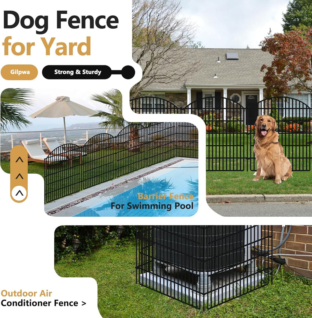 10 Panels Garden Fence Animal Barrier, 33 in(H) X 24 ft(L) Dog Fence Outdoor for Yard Rustproof No Dig Fencing