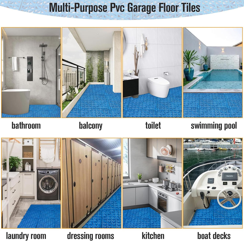 12 Pcs Drainage Mat Modular Interlocking Cushion 11.8" x 11.8" Interlocking Garage Floor Tiles Non-Slip Splicing