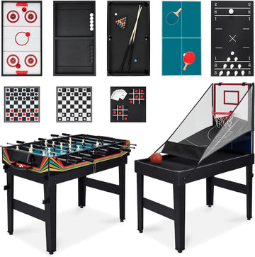 Combo Game Table Set for Home, Game Room, Friends & Family w/Ping Pong, Foosball, Basketball, Air Hockey, Archery
