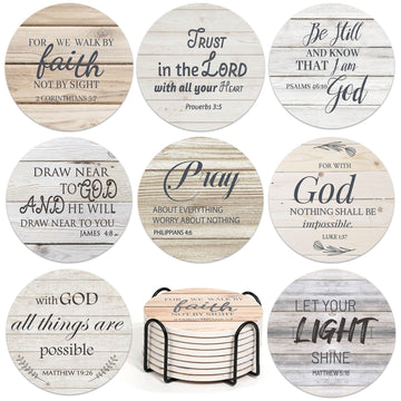 Ceramic Coasters with Bible Verses, Christian Coasters Set of 8 with Holder, Absorbent Drink Coasters for Christian