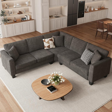 L Shaped Couch, Small Corner Sectional Sofa for Living Room, Comfy Chenille L Shape Sofa with 3 Throw Pillows
