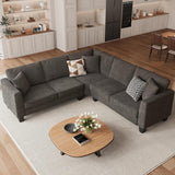 L Shaped Couch, Small Corner Sectional Sofa for Living Room, Comfy Chenille L Shape Sofa with 3 Throw Pillows