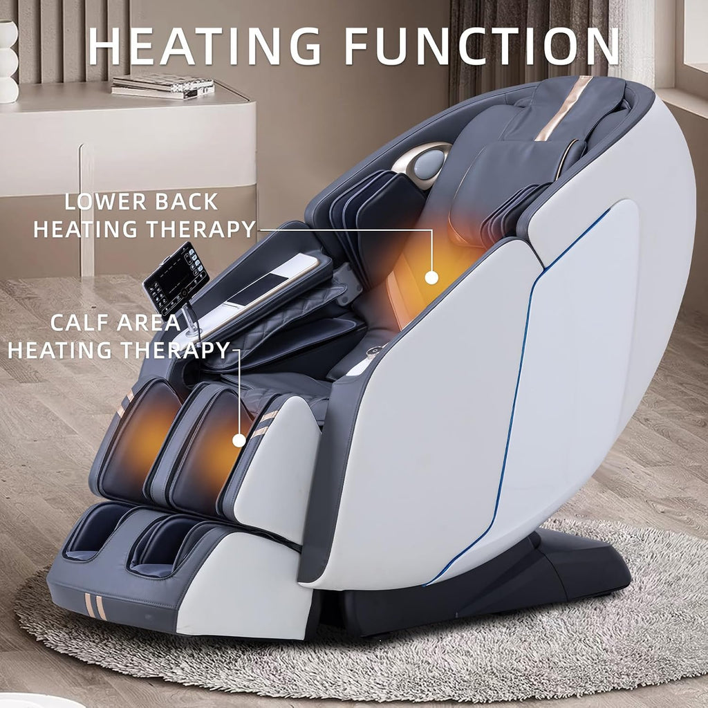 MT398 4D Full Body Massage Chair, 55"SL Track, Zero Gravity, White | Lumber and calf heat, Yoga stretch, 15 modes