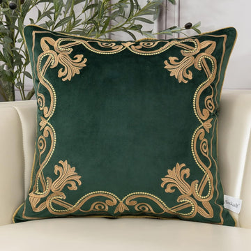 European Luxury Velvet Throw Pillow Cover 18 x 18 Inch, Embroidery Floral Pillow Cover Home Decor Pillowcase, Dark