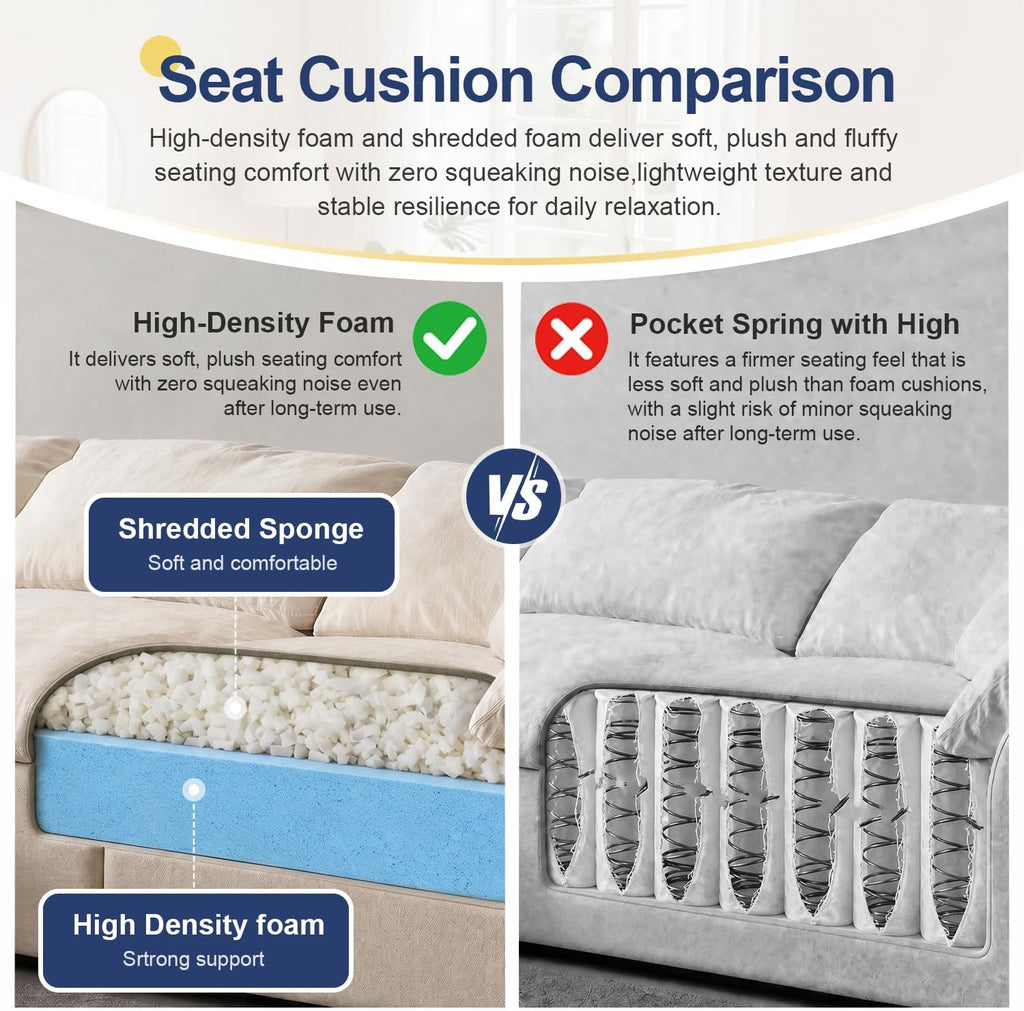 Oversized Cloud Couch Sectional Sofa , Modular L Shaped Boneless Chenille Sofa with Chaise Lounge, Deep Seat