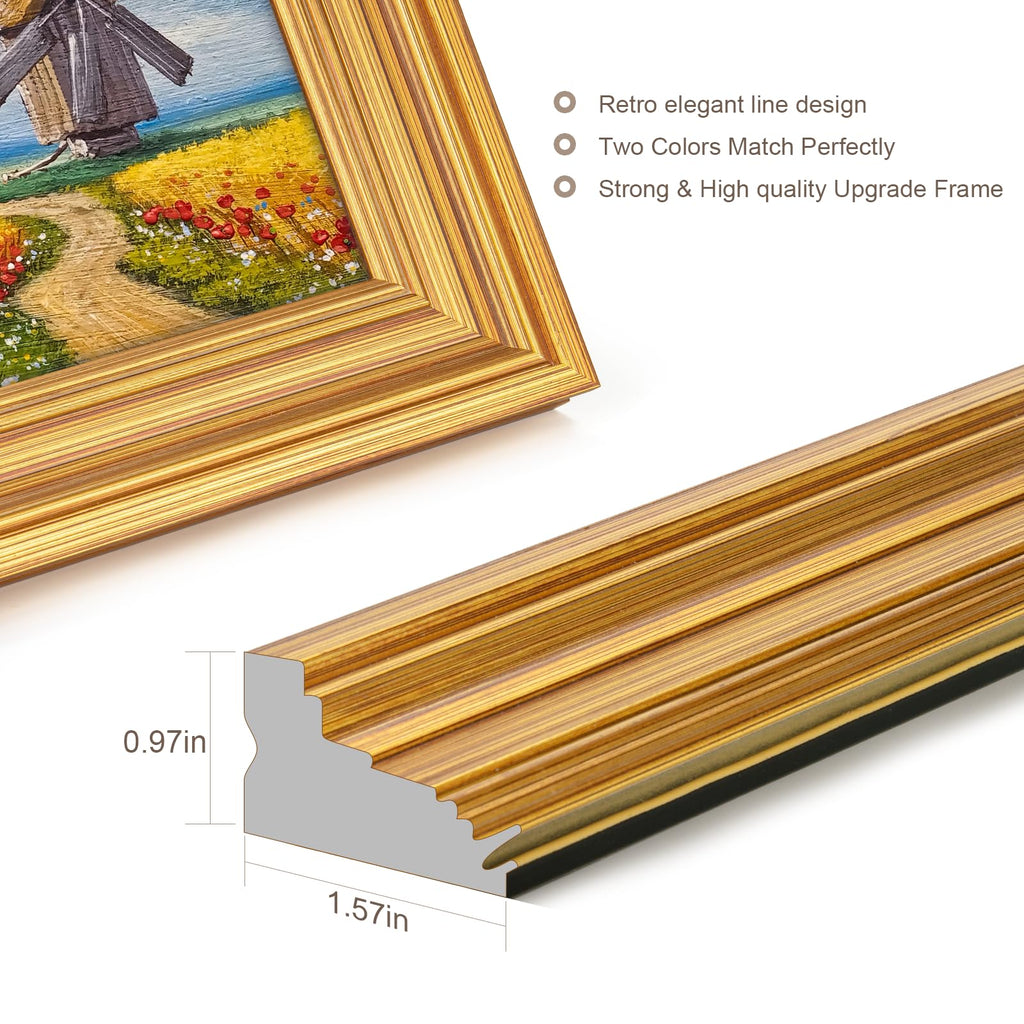 8x15 Frame, Transitional Modern Picture Frames, Gold Vintage Photo Frame
