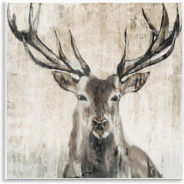 Rustic Deer Elk Wildlife, 24 x 24 Inch Canvas Wall Art