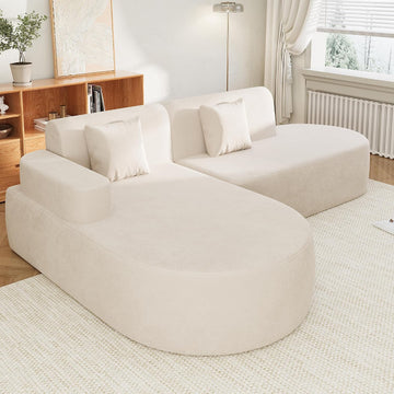 Modern Curved Boneless Sofa Couch, L-Shaped Corner Sofa, No Assembly Needed, Chenille Upholstered Cloud Sectional