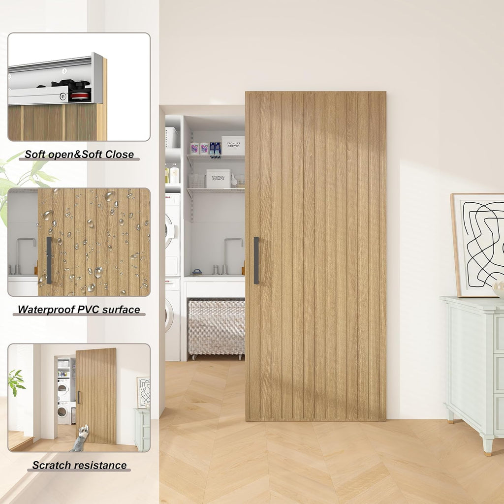 42"x84" Concealed Sliding Barn Door with Soft Close Hardware Kit, Light Brown Hidden Door for Opening 38"-40"x80", Waterproof and Modern, Smooth Sliding, for Interior Using, Widely Used