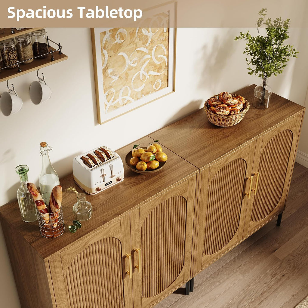 Fluted Arched Sideboard Cabinet with Adjustable Shelves, Modern Accent Storage Cabinet with Doors, Buffet Cabinet