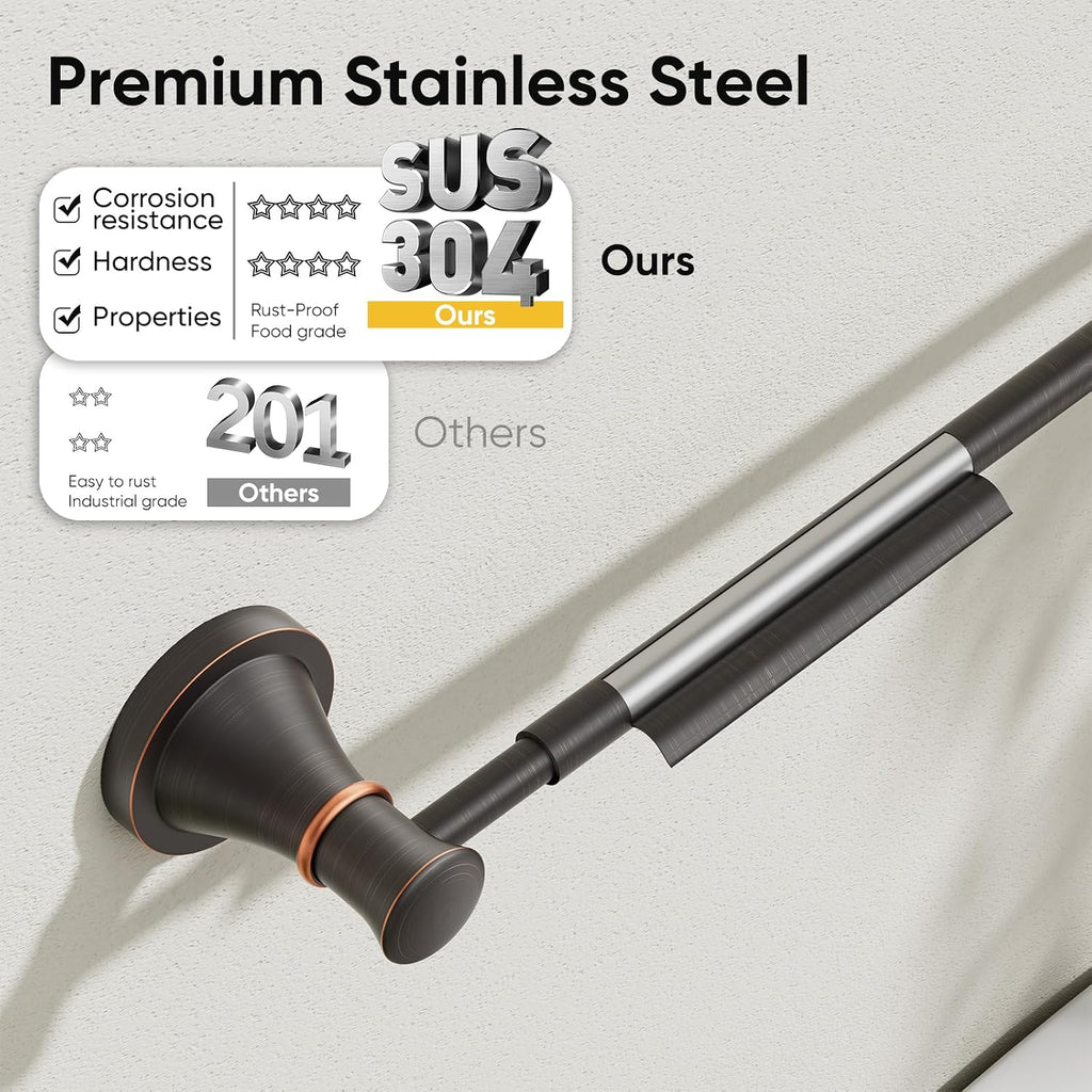 Towel Racks Wall Mounted Bath Towel Bar Oil Rubbed Bronze | Adjustable 16-26 In, Wall Mounted Towel Holder, Stainless