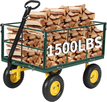 Heavy Duty 1500 Lbs Steel Garden Cart - 3-in-1 Utility Wagon & Trailer with Removable Mesh Sides, 13" All-Terrain