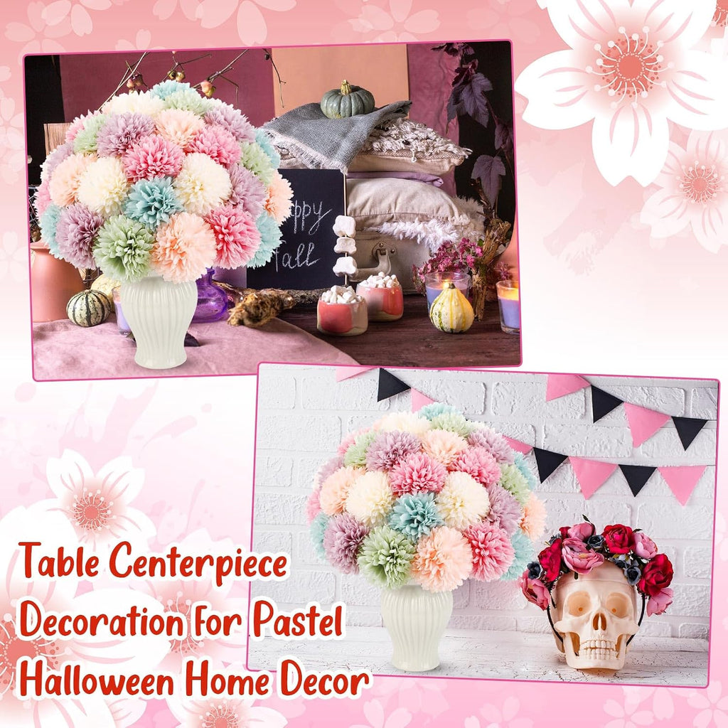 36 Pcs Pastel Artificial Chrysanthemum Flowers Faux Flower Ball Bouquet Silk Fake Marigold Mum for Easter St Patricks