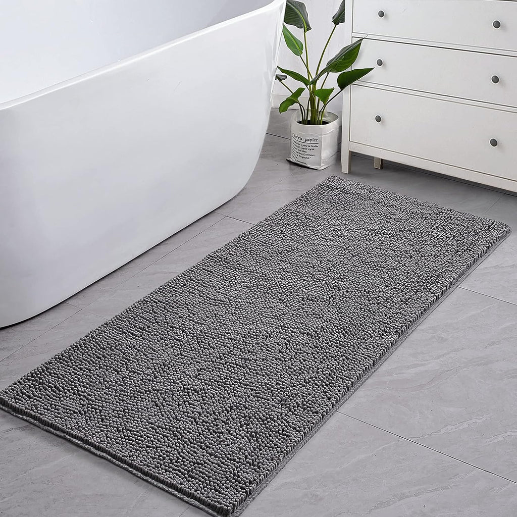 Luxury Bathroom Rug Shaggy Bath Mat 24 x 60 Inch, Gray | Washable Non Slip Bath Rugs Shower, Soft Plush Chenille