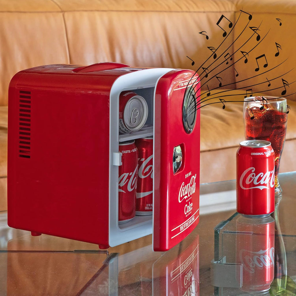 Mini Fridge Bluetooth - Portable Small Cooler for Bedroom Office Makeup Compact Beverage Chiller for Drink Soda Wine