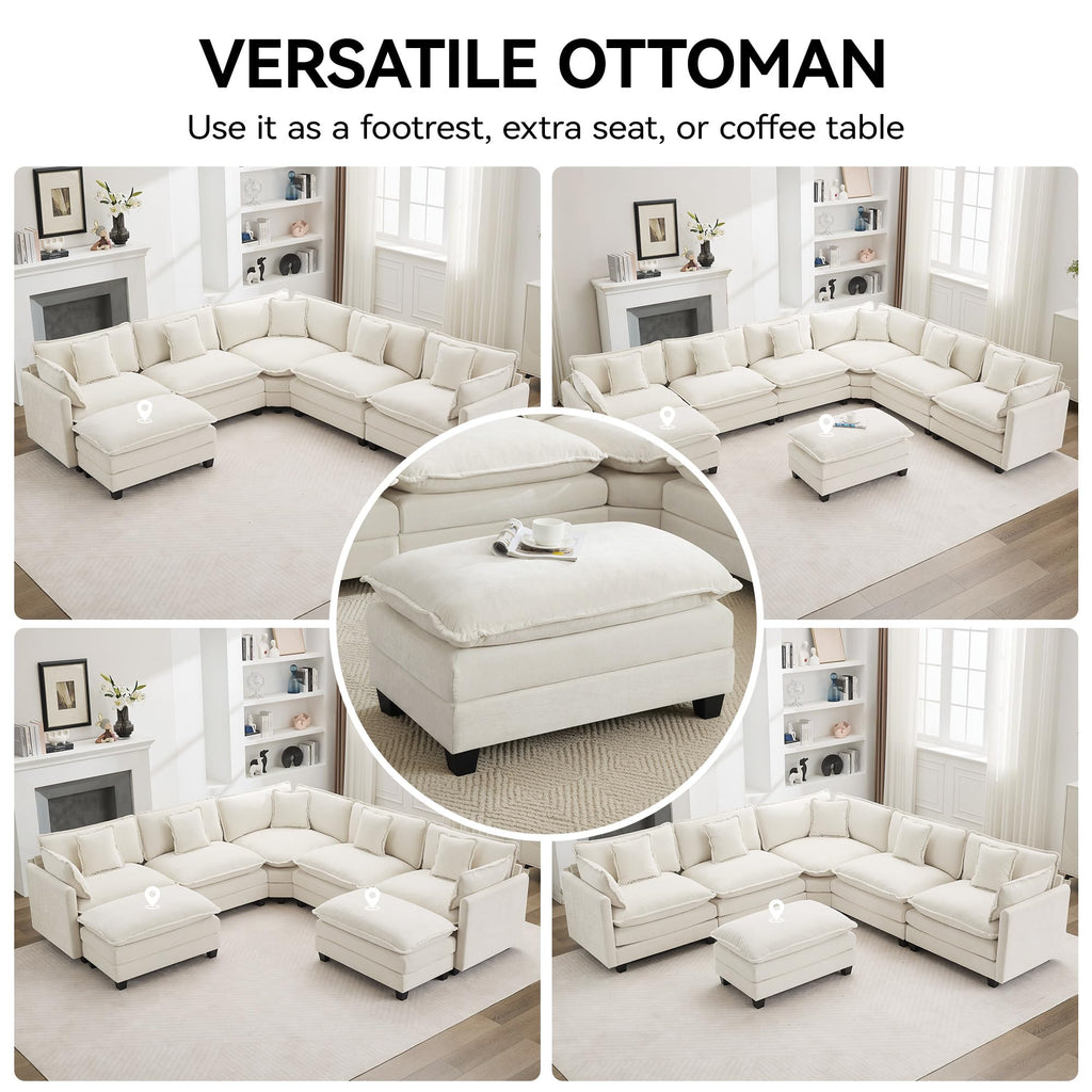 35'' Modern Chenille Cloud Sofa Ottoman, Rectangle Ottoman for Modular Sectional Sofa, Beige