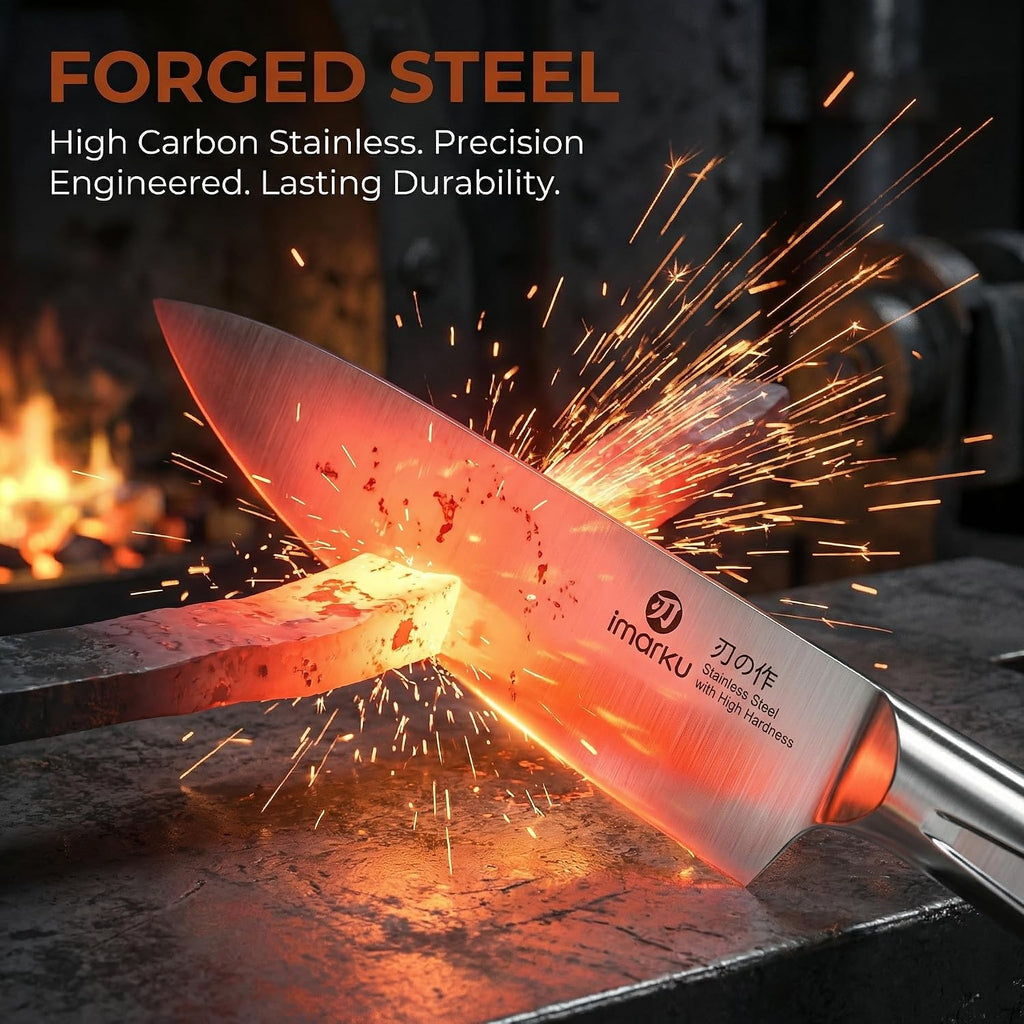 Japanese High Carbon Stainless Steel Knife Set with Block, Precision-Forged Gyutou Kitchen Knives with Built-in
