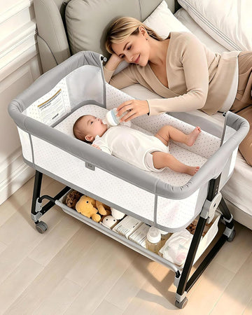 Bassinets Bedside Sleeper with Wheels and Mattress, Cosleeping Baby Bed with Storage, Co-Sleeper Bassinet Attach to