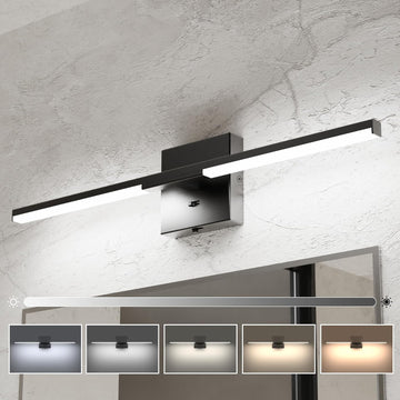 Modern Bathroom Vanity Light 24 inch, Built-in Dimmer, 14W Dimmable 5CCT Led Bath Lights, Black Bar Vanity Light