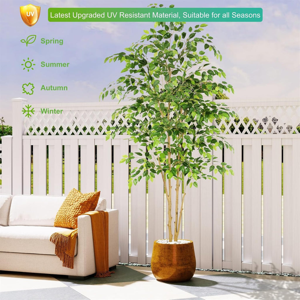 Tall UV Resistant Ficus Tree Artificial,8ft(96in) Realistic Texture Potted Faux Ficus Tree, Fake Trees Indoor Outdoor