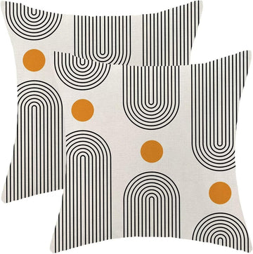 Boho Mid Century Pillow Covers 18x18 Set of 2, Abstract Simple Sun Arch Decorative Throw Pillowcase Boho Modern