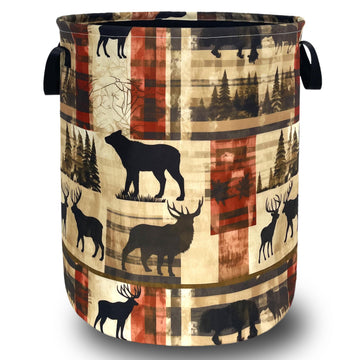 Vintage Forest Bear Laundry Basket Oxford Cloth Foldable Hamper 18.9x16.5In