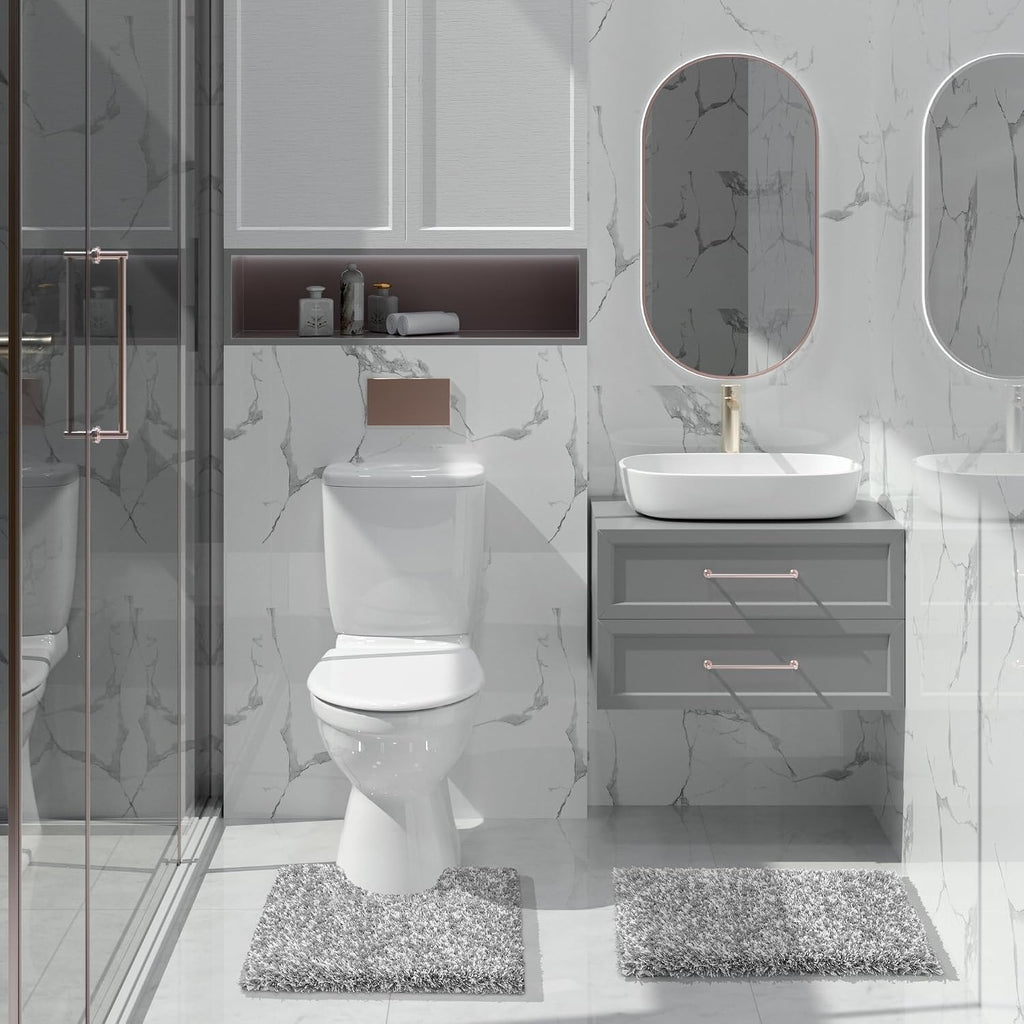 Bathroom Rugs Sets 2 Piece, Soft Absorbent Bath Mat and U-Shaped Toilet Rug with Non Slip Backing, Machine Washable