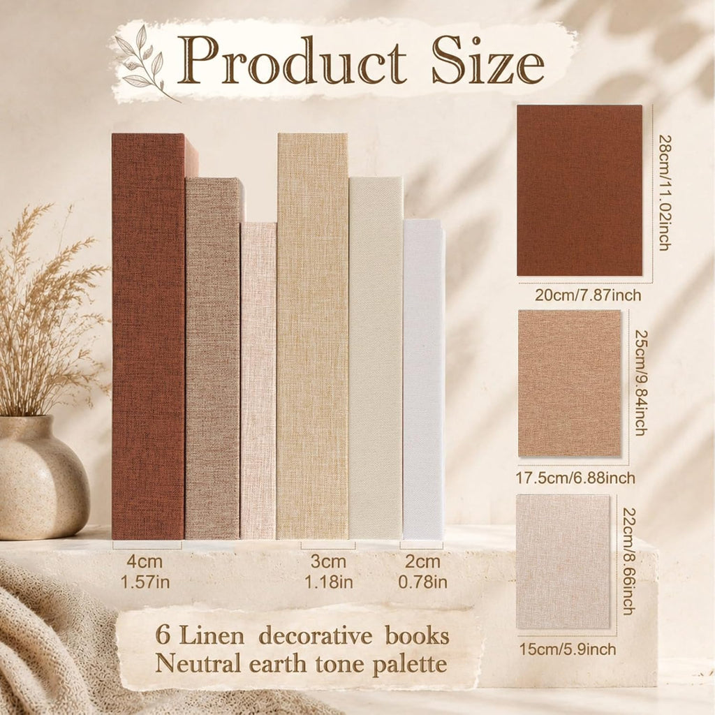Set of 6 Decorative Books Decor, Aesthetic Linen Faux Books with Storage Box Stackable Fake Book for Coffee Table